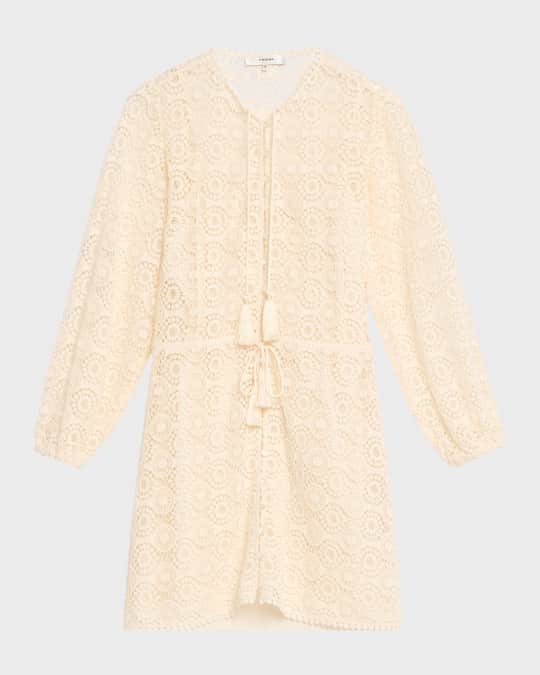 Button-Front Lace Tassel Mini Dress
