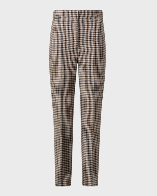 Feryn Houndstooth Shetland Tweed Tapered-Leg Ankle Pants