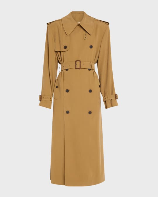 Saint Laurent Belted Long Trench Coat | Neiman Marcus