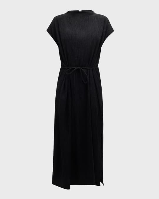 Crinkled Funnel-Neck Midi Dress