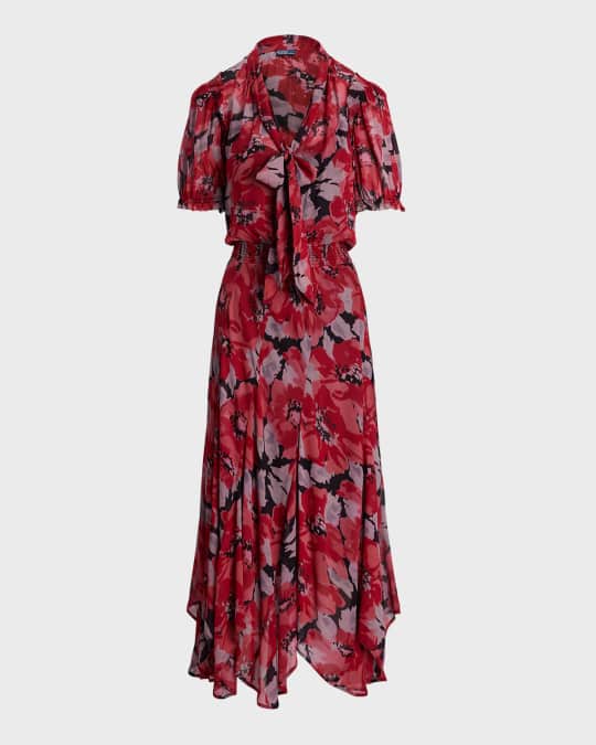 Polo Ralph Lauren Floral Georgette Tie-Neck Dress | Neiman