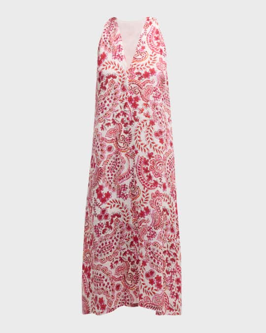 Johnny Was Crisscross Floral Print Linen Midi Dress Neiman Marcus