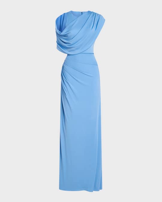 Halston Casi Side-Slit Draped Jersey Gown Neiman Marcus