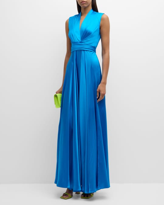 E.Stott Sadie Wrap-Front Silk Satin Gown | Neiman Marcus