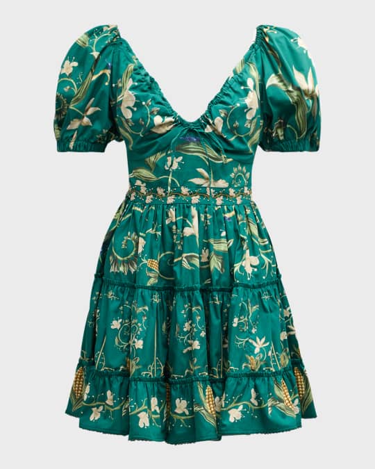 Agua by Agua Bendita Manzanilla Esmeralda Embroidered Poplin Fit & Flare Mini  Dress