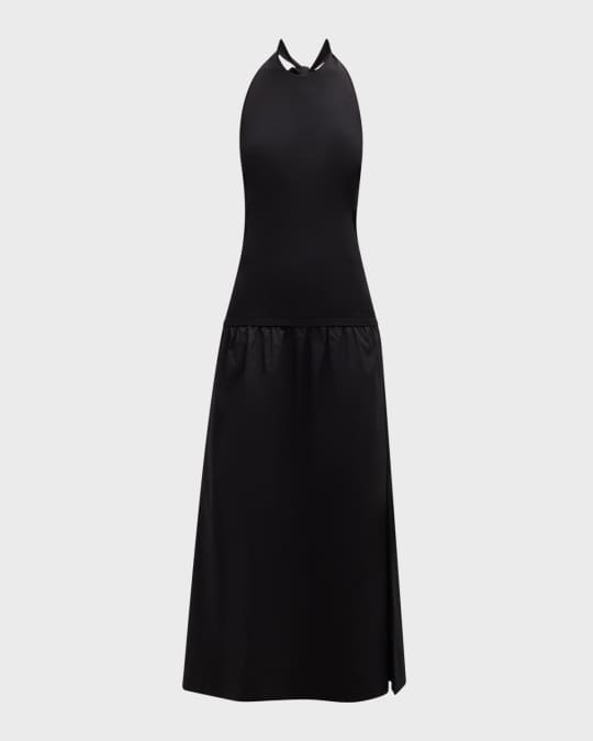 SIMONMILLER Junjo Combo Knit Poplin Backless Maxi Dress | Neiman Marcus