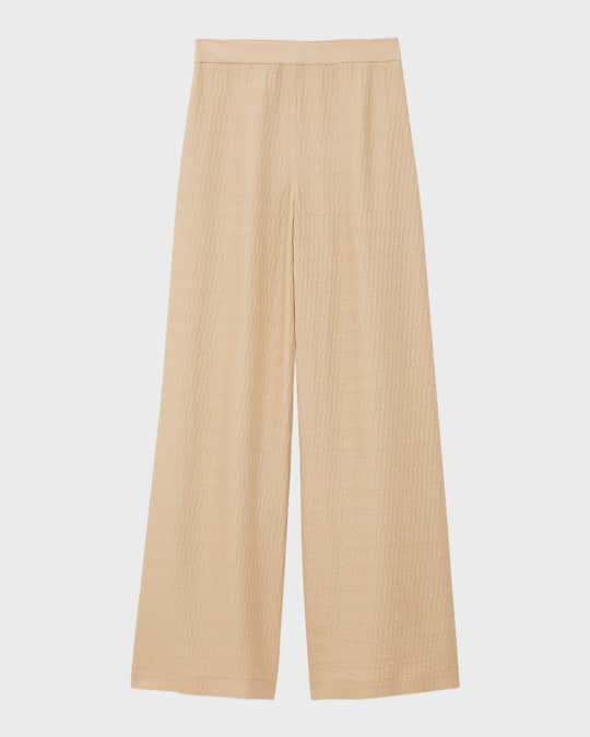MUKZIN“Realm of Ethereal Mist”High-Waisted Flowy Wide-Leg Pants with Jacquard Pattern