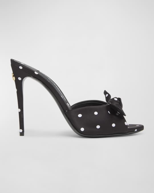 Polka Dot Satin Bow Mule Sandals