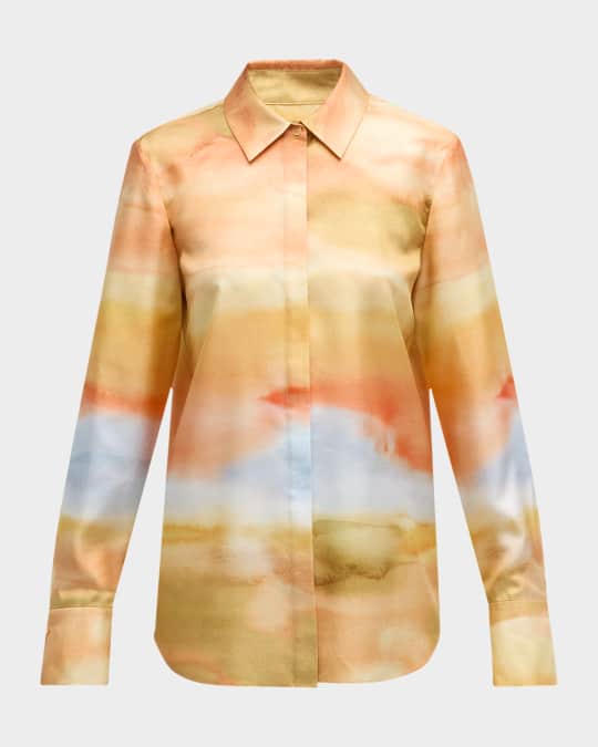 Lafayette 148 New York Scottie Horizon-Print Silk Twill Blouse 