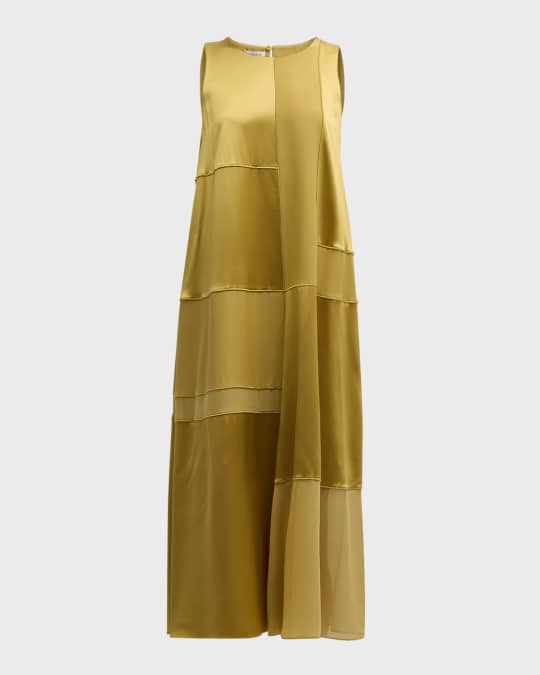 slim fit dress slacks Miss Circle Women's Lainey Gold Satin Sequin Pearls Beaded Maxi Dress main image 1