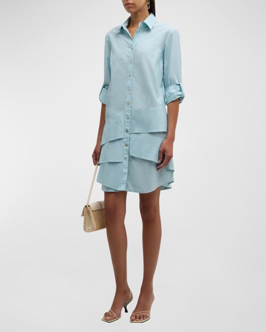 Finley Jenna Ruffle Cotton Linen Midi Shirtdress Neiman Marcus
