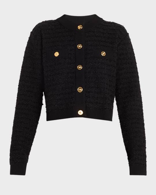 【送料&関税込】Versace Black Wool Blend Cardigan Cashmere-Blend Knit Polo Cardigan | VERSACE US