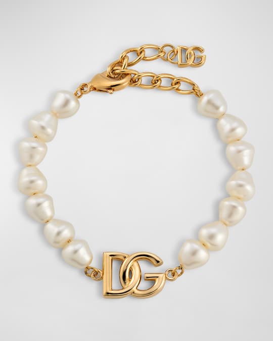 アクセサリー DOLCE&GABBANA Logo Gold chain bracelet Dolce&Gabbana Gold-Plated DG Logo Bracelet with Pearls | Neiman Marcus