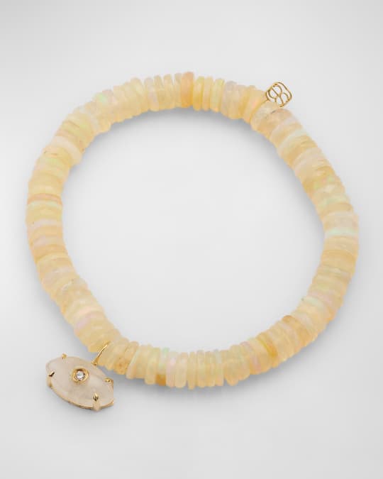 Carved Moonstone Bracelet with Evil Eye Charm on White Opal