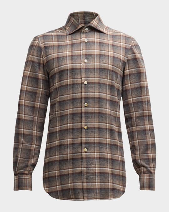 Men's Flannel Plaid Casual Button-Down Shirt
