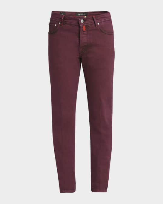 Kiton Men's Burgundy Overdyed Straight-Leg Jeans Neiman Marcus - Main Image