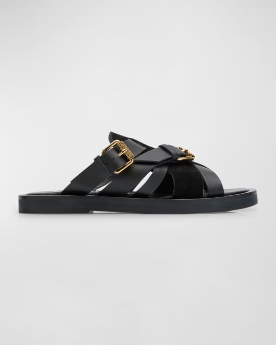 Moschino Men s Strappy Leather Slide Sandals Neiman Marcus