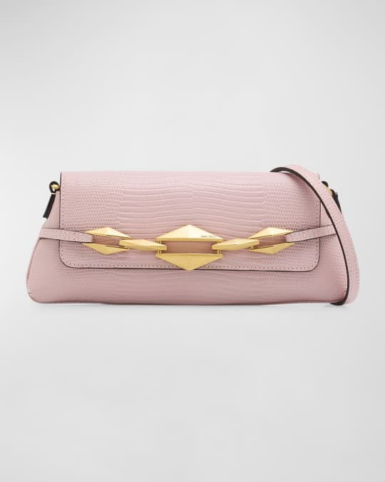 Small Diamond Lizard-Embossed Shoulder Bag