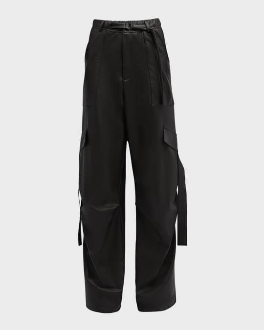 Faux Leather Belted Wide-Leg Utility Pants