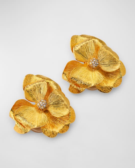 22k Gold-Plated Crystal Cluster Flower Clip-On Earrings