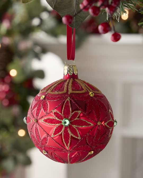 Neiman Marcus Matte Ball Christmas Ornament with Floral Design | Neiman ...