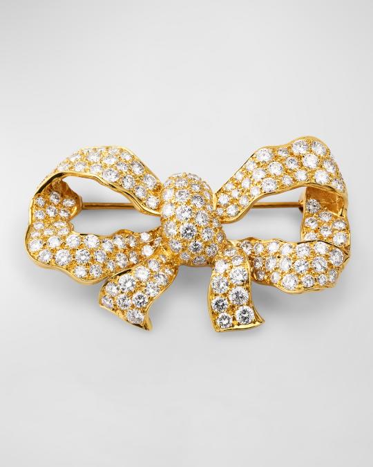 NM Estate Estate 18K Yellow Gold Pave Diamond Asymmetric Ribbon Pin ...