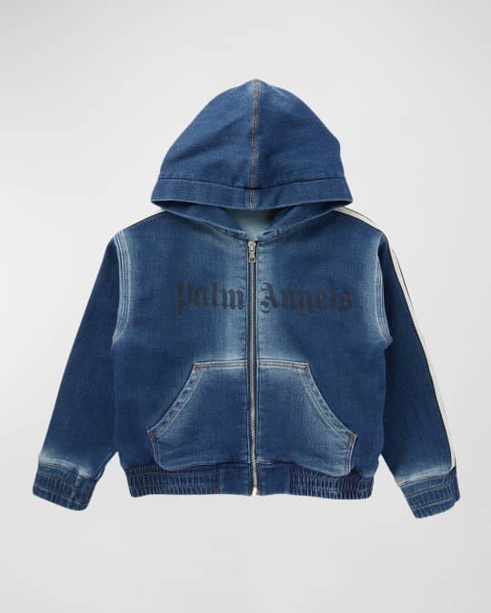 Boy's Logo-Print Denim Wash Track Jacket, Size 4-12