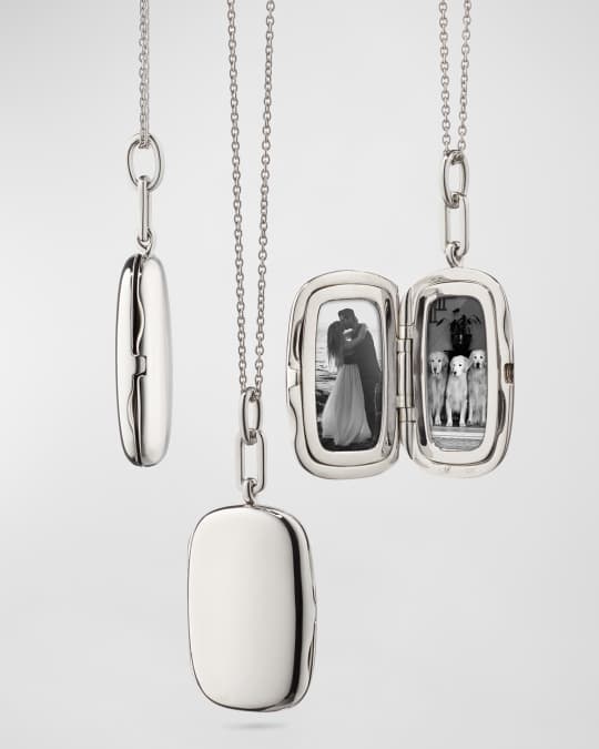 925 Sterling Silver Slim Rectangle Locket Necklace