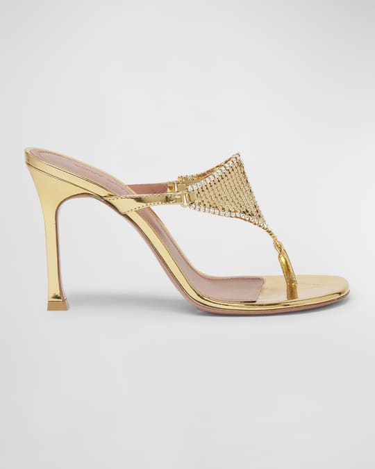 Amina Muaddi Cameron Mirror Mesh Thong Slide Sandals