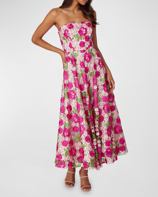 shoshanna pink strapless dress Shoshanna Dana Jacquard Strapless Dress - Fuchsia/Sand