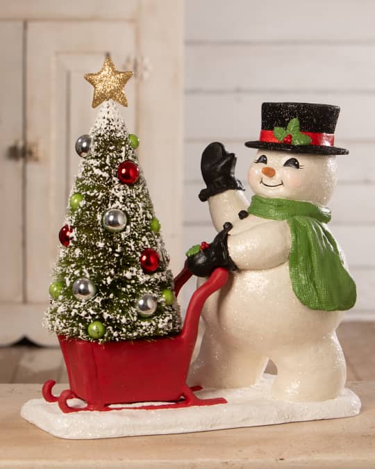 Frosty Pushing Sled Christmas Decoration