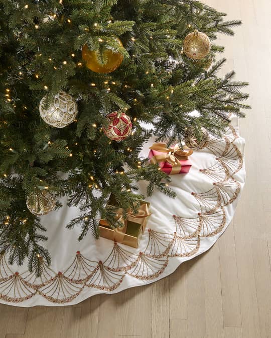 Gold Beaded Fan Christmas Tree Skirt