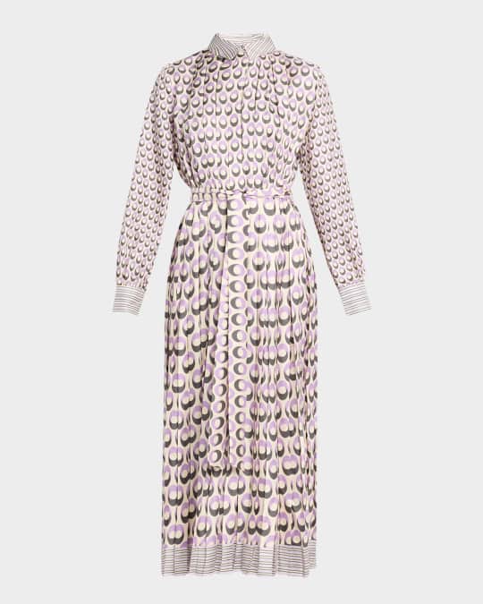 Ellipse-Print Neck-Tie Midi Shirtdress