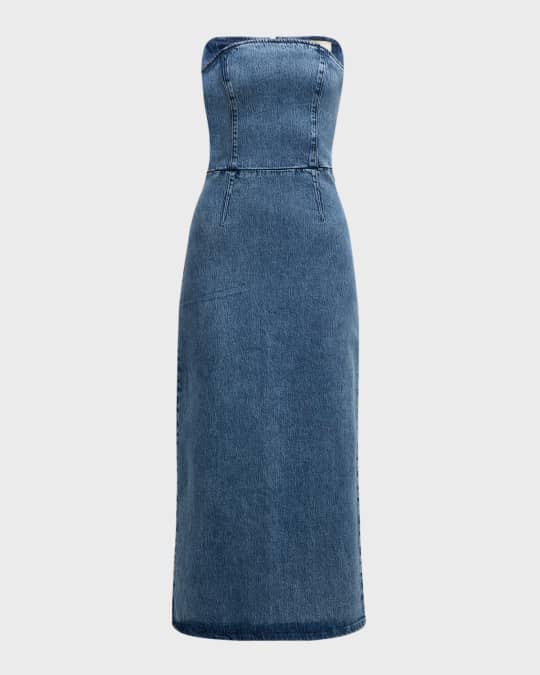 knee length dresses for ladies Lady Black Tie - Roux Strapless Washed Denim Midi Dress