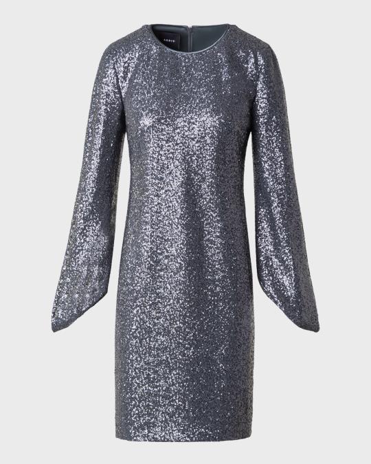 Akris Sequin Jersey Mini Dress with Split Sleeves | Neiman Marcus