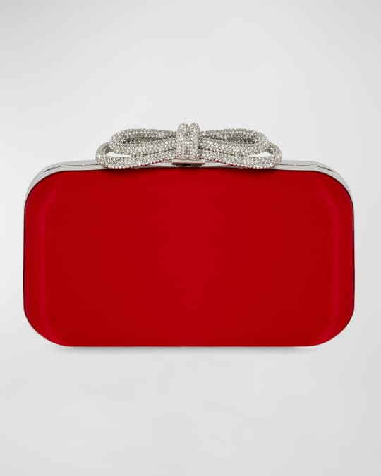 Embellished Bow Satin Clutch Bag