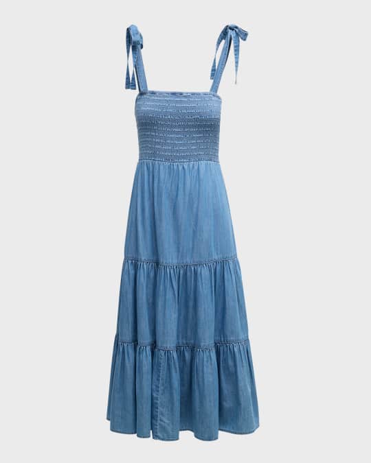 knee length dresses for ladies Blue B Women's Tiered Denim Dress