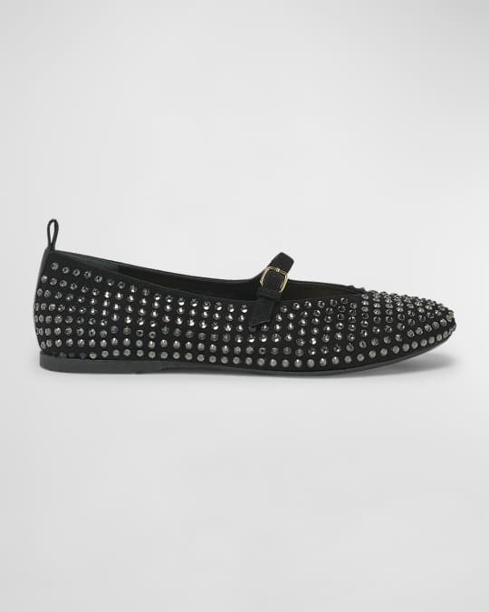 Strass Suede Mary Jane Ballerina Flats