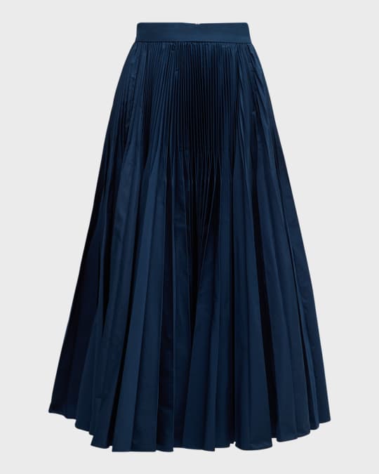 Pleated Taffeta Midi Skirt