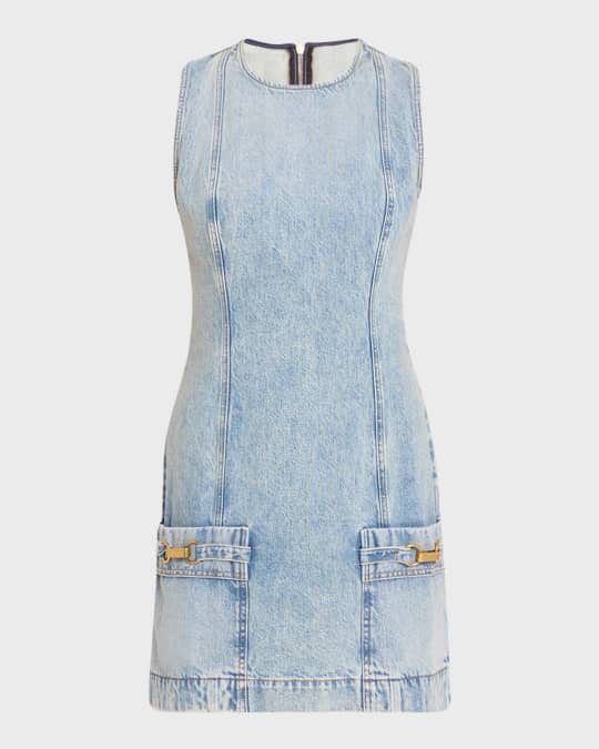 Vintage Blue Denim Mini Dress with Hardware Details