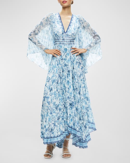 ALICE + OLIVIA Sion Sunburst Pleated Maxi Dress | Neiman Marcus