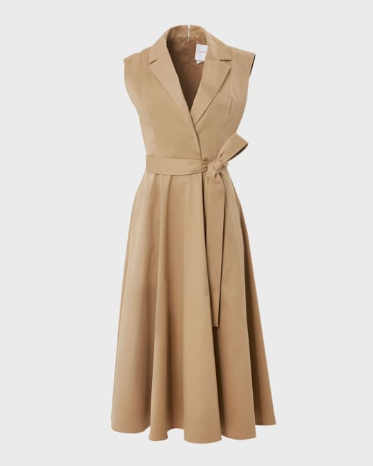 CAROLINA HERRERA ウエストリボン フレアワンピース S CAROLINA HERRERA Belted bow-embellished pleated silk-faille gown