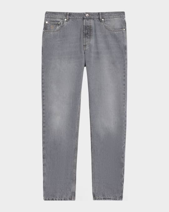 Men's Straight-Leg Grey Denim 5-Pocket Pants