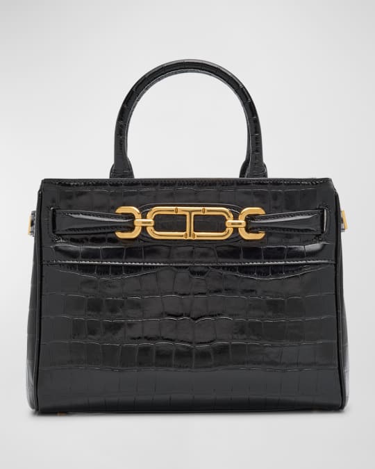 TOM FORD Small Top-Handle Bag in Shiny Croc-Print Leather
