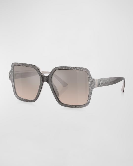 Jimmy Choo Cait/S Oversized Square Sunglasses Nude Glitter Brown Jimmy Choo JC5051 M (55 - 17) with Brown lenses and Brown  main image 3