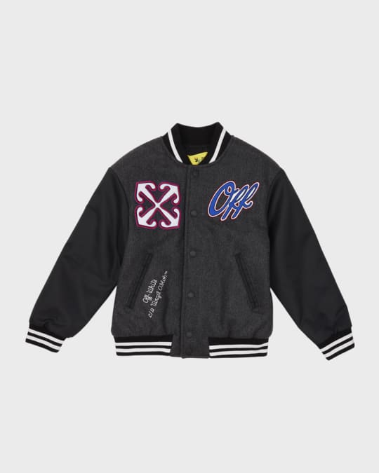 Off-White Boy's Logo Patch Varsity Jacket, Size 4-12 | Neiman Marcus