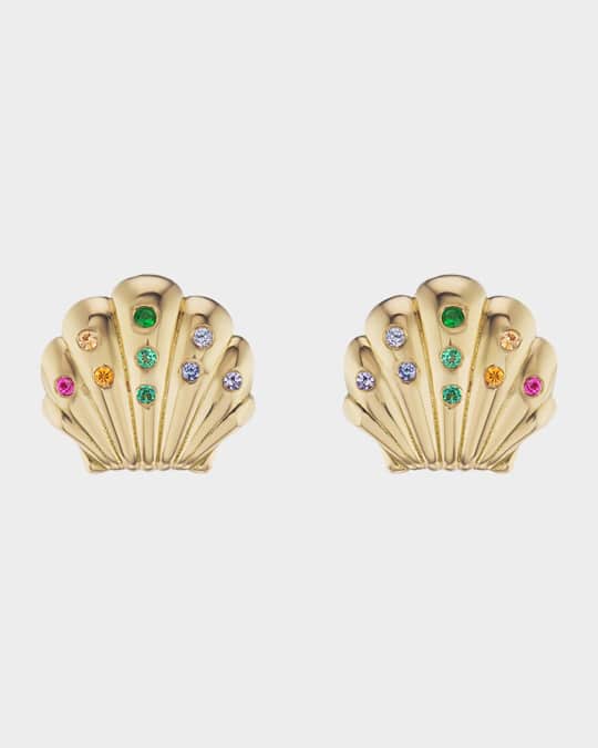 Small Shell Stud Earrings with Stones 