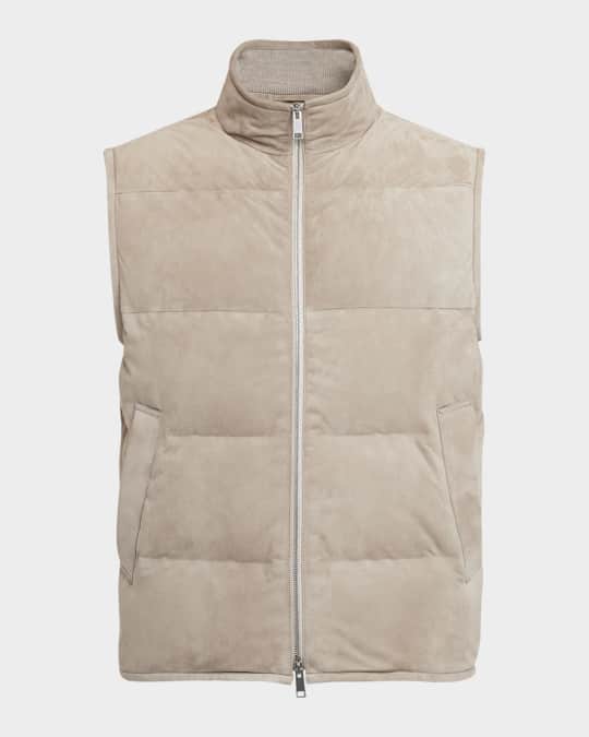 ZEGNA Men's Suede Down-Filled Vest | Neiman Marcus