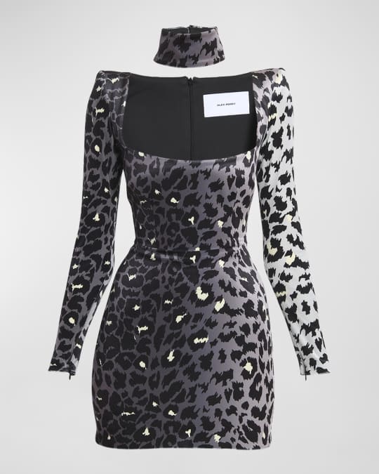 Alex Perry Printed Velvet Mini Dress with Neck Cuff | Neiman Marcus