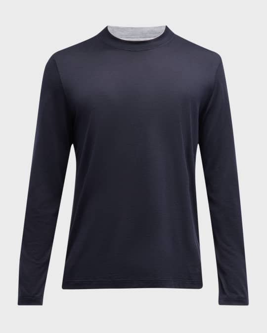 Brunello Cucinelli Men's Silk-Cotton Long Sleeve T-Shirt